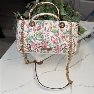 Floral White Handbag with Gold Accents